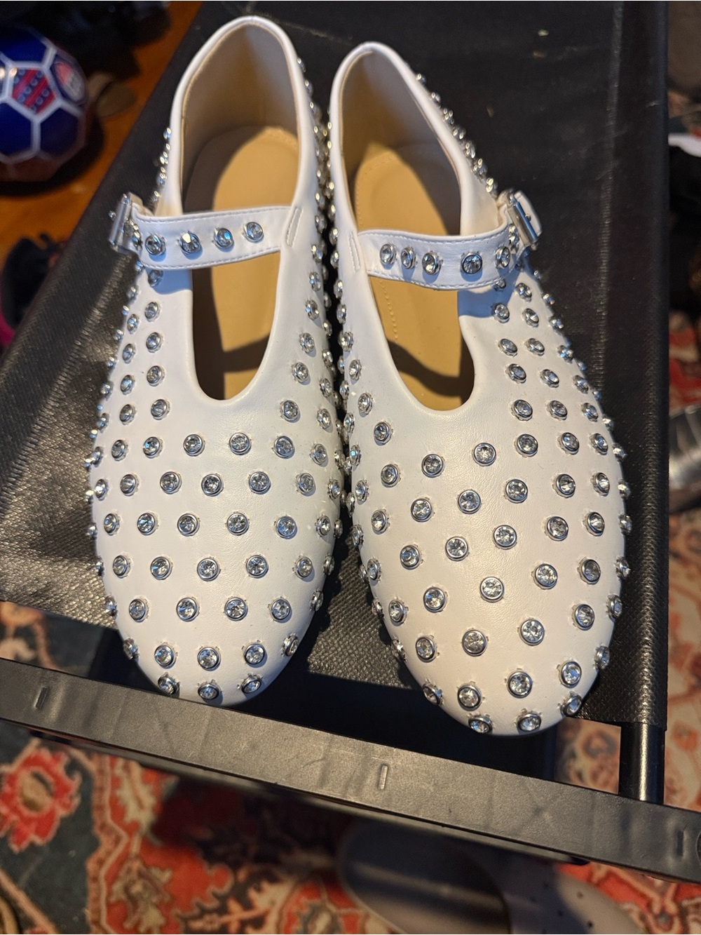 Amazon White Jeweled Mary Jane Flats - Picture 4 of 8